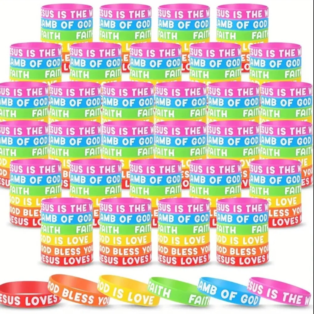 Set of 5 random Colorful Religious Silicone Wristbands